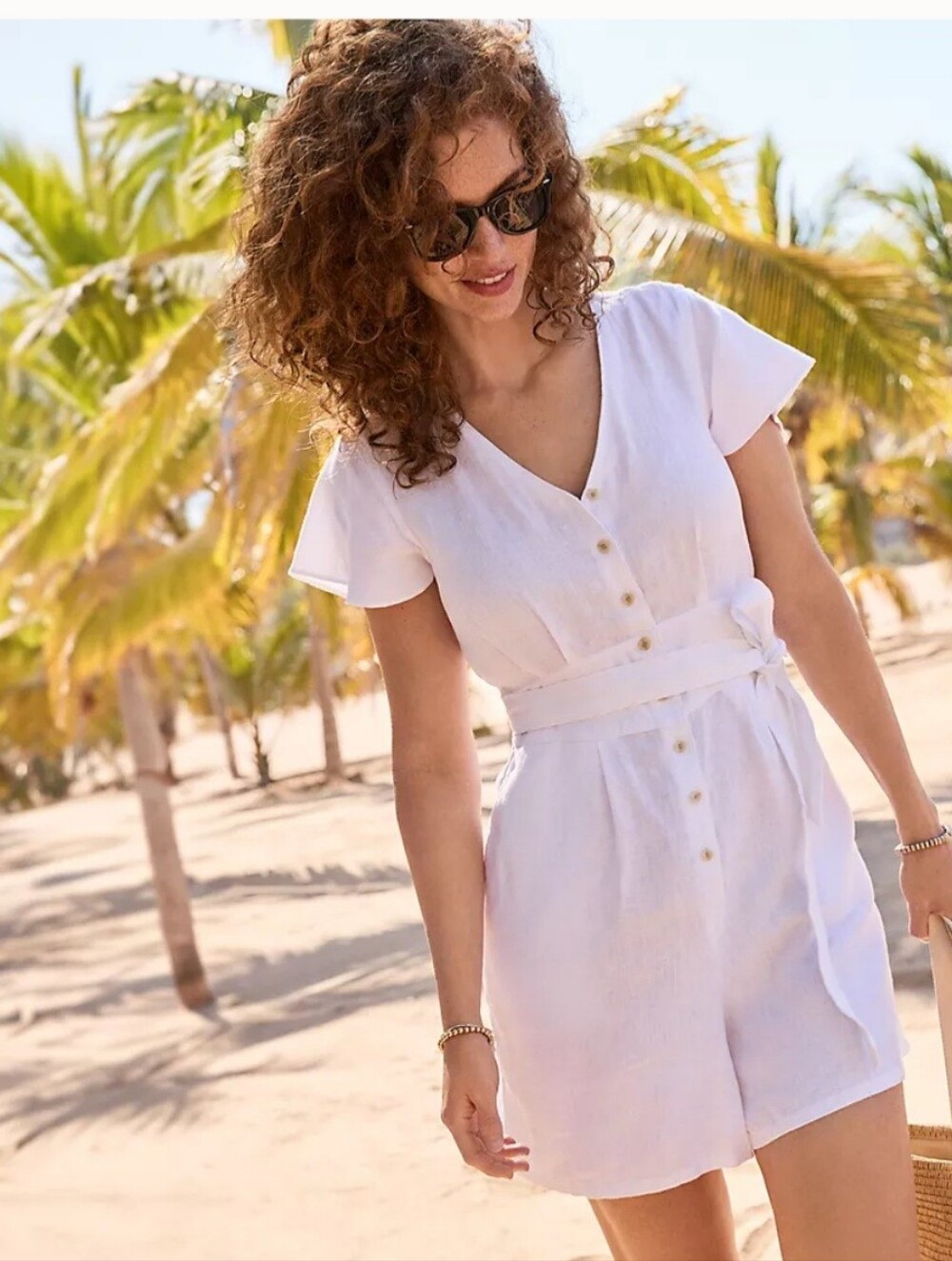 Romper, Linen Button Front